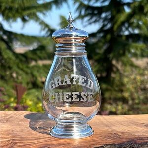 Vintage Etched Glass And Sterling Silver Grated Cheese Shaker